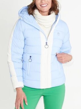 Neve by CK Bradley light blue and white duck down puffer ski coat